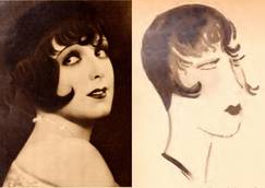 Betty Amann mit glatten, leicht ins Gesicht zerzausten Haaren. Friesur entworfen von René Hubert
